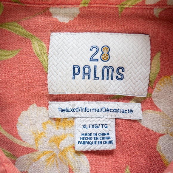 28 Palms Men Pink Floral Hawaiian Shirt Size XL Silk Linen Tropical Short Sleeve - Picture 13 of 13